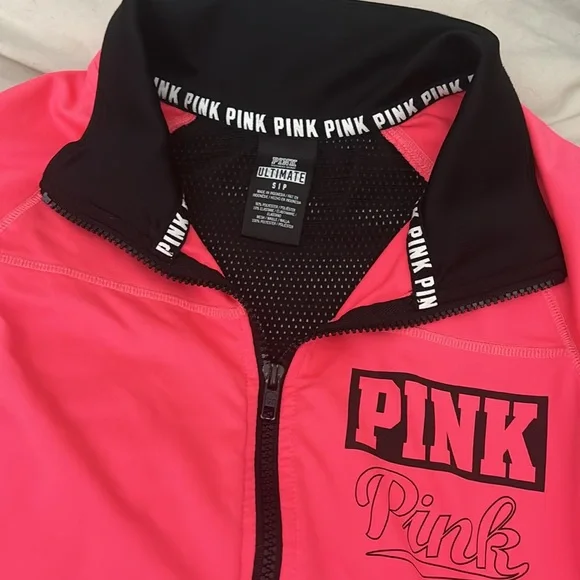 Bright pink Pink Victoria Secret athletic long sleeve top w/ thumb holes. Small - Picture 2 of 3
